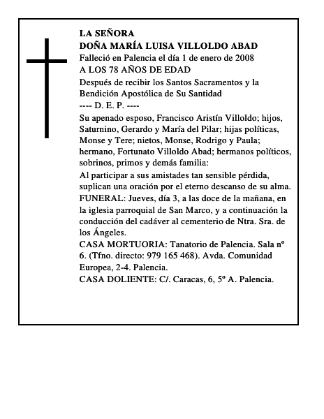 DOÑA MARÍA LUISA VILLOLDO ABAD