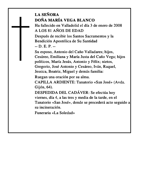 DOÑA MARÍA VEGA BLANCO