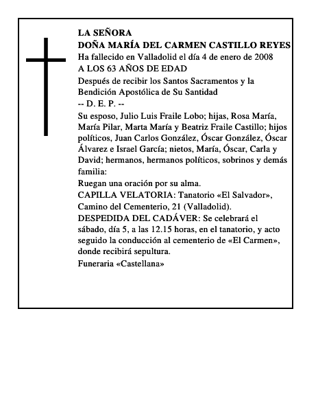 DOÑA MARÍA DEL CARMEN CASTILLO REYES