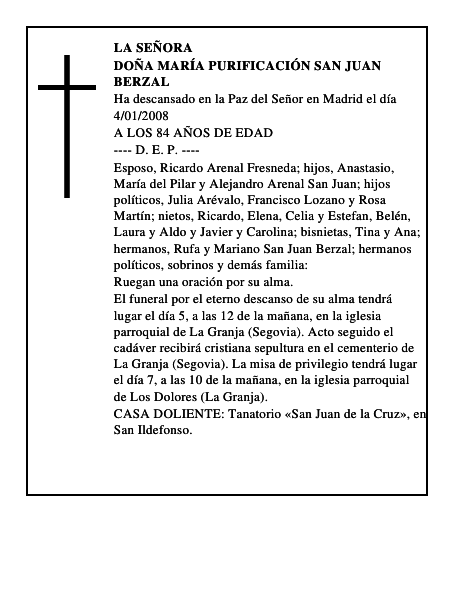 DOÑA MARÍA PURIFICACIÓN SAN JUAN BERZAL