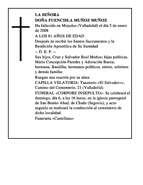 DOÑA FUENCISLA MUÑOZ MUÑOZ