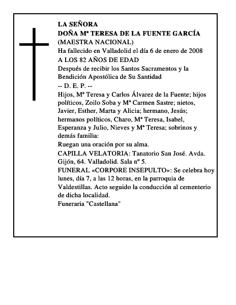 DOÑA Mª TERESA DE LA FUENTE GARCÍA