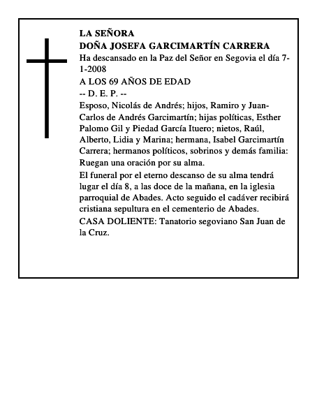 DOÑA JOSEFA GARCIMARTÍN CARRERA