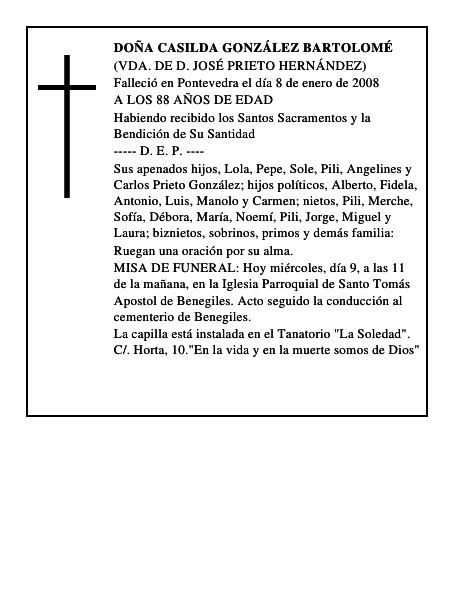 DOÑA CASILDA GONZÁLEZ BARTOLOMÉ