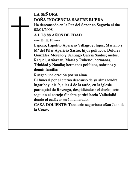 DOÑA INOCENCIA SASTRE RUEDA