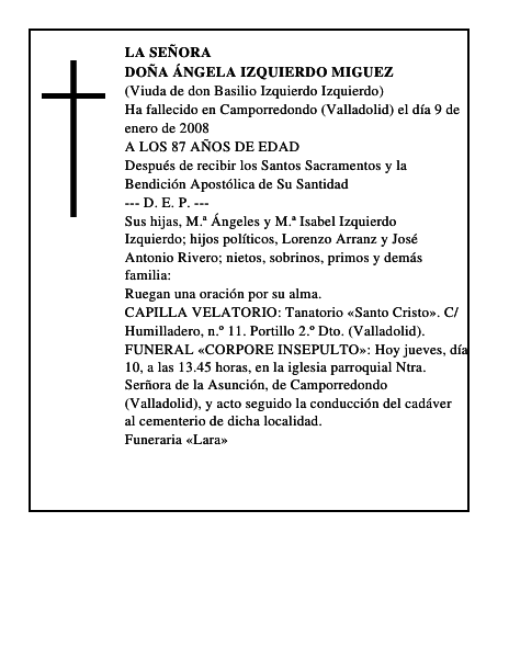 DOÑA ÁNGELA IZQUIERDO MIGUEZ