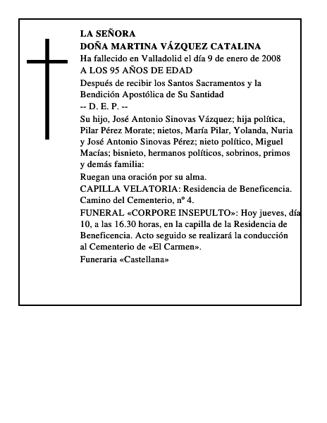 DOÑA MARTINA VÁZQUEZ CATALINA