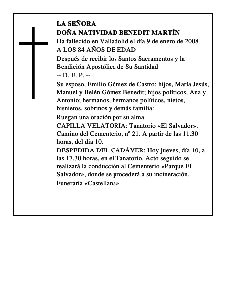 DOÑA NATIVIDAD BENEDIT MARTÍN