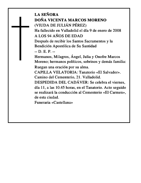 DOÑA VICENTA MARCOS MORENO
