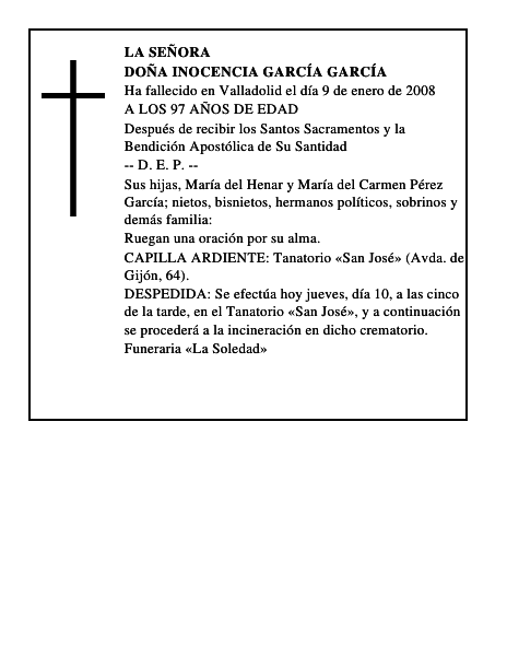 DOÑA INOCENCIA GARCÍA GARCÍA