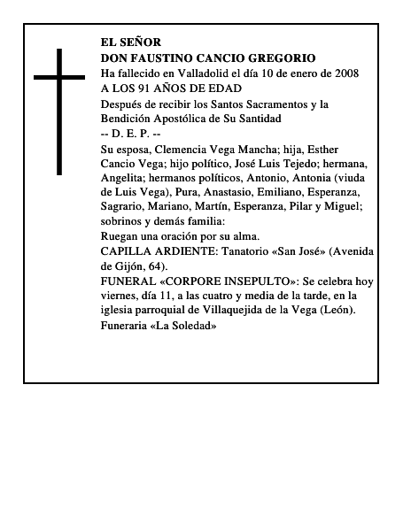 DON FAUSTINO CANCIO GREGORIO