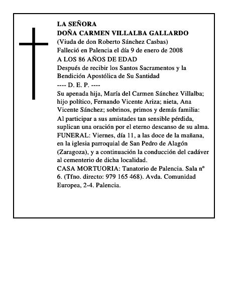 DOÑA CARMEN VILLALBA GALLARDO