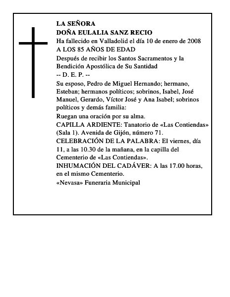 DOÑA EULALIA SANZ RECIO