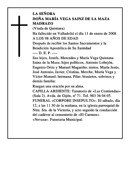 DOÑA MARÍA VEGA SAINZ DE LA MAZA MADRAZO