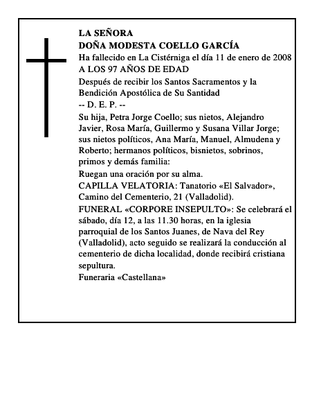 DOÑA MODESTA COELLO GARCÍA