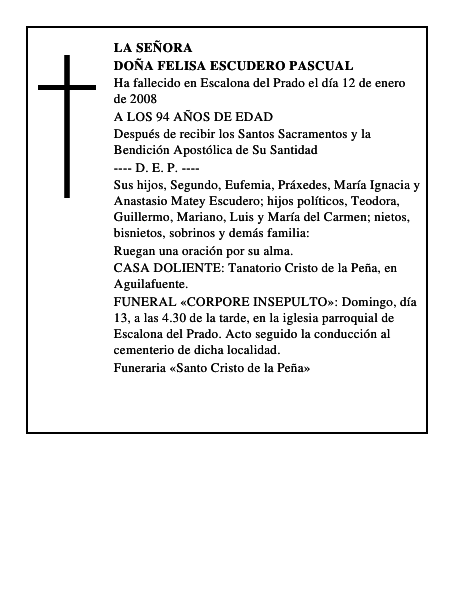 DOÑA FELISA ESCUDERO PASCUAL