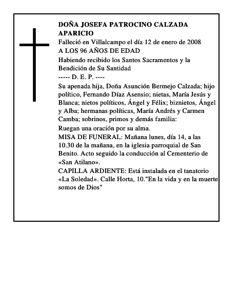 DOÑA JOSEFA PATROCINO CALZADA APARICIO