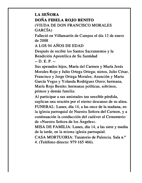 DOÑA FIDELA ROJO BENITO