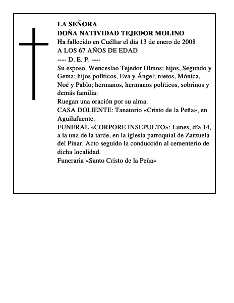 DOÑA NATIVIDAD TEJEDOR MOLINO