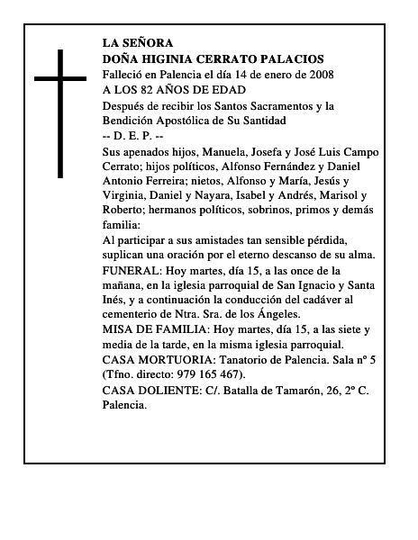 DOÑA HIGINIA CERRATO PALACIOS