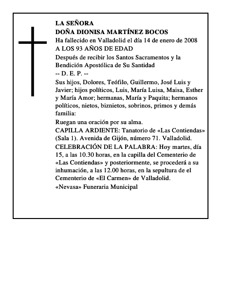 DOÑA DIONISA MARTÍNEZ BOCOS