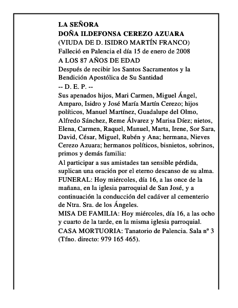 DOÑA ILDEFONSA CEREZO AZUARA