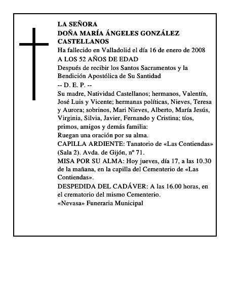 DOÑA MARÍA ÁNGELES GONZÁLEZ CASTELLANOS