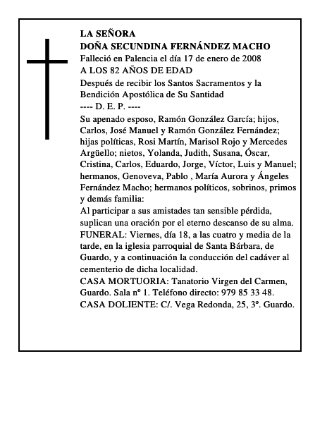 DOÑA SECUNDINA FERNÁNDEZ MACHO