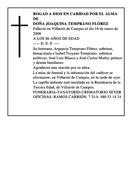 DOÑA JOAQUINA TEMPRANO FLÓREZ