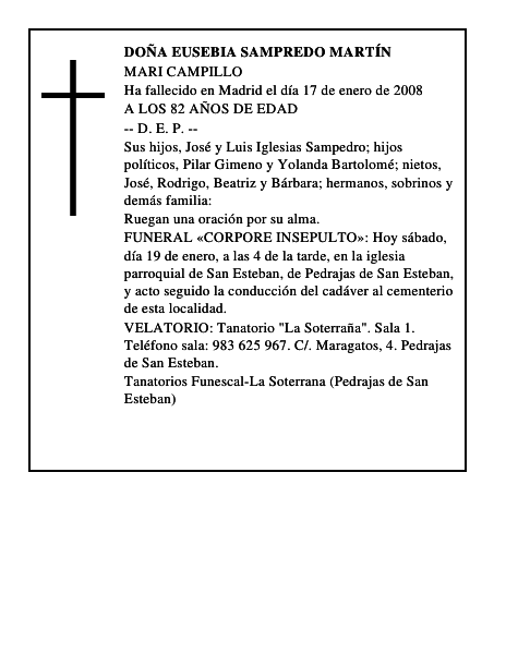 DOÑA EUSEBIA SAMPREDO MARTÍN