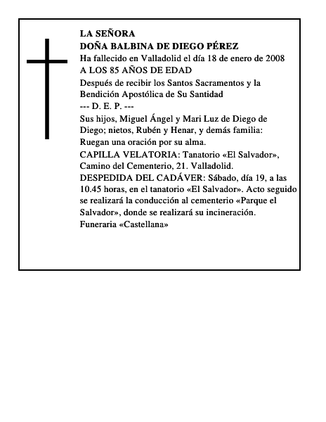 DOÑA BALBINA DE DIEGO PÉREZ