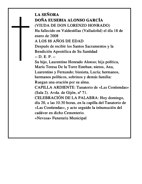 DOÑA EUSEBIA ALONSO GARCÍA