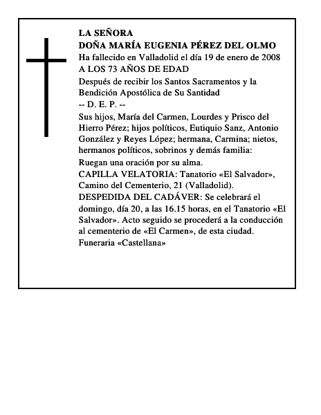 DOÑA MARÍA EUGENIA PÉREZ DEL OLMO