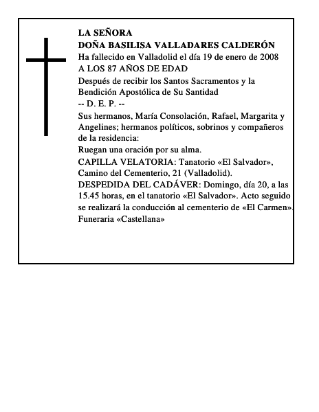 DOÑA BASILISA VALLADARES CALDERÓN