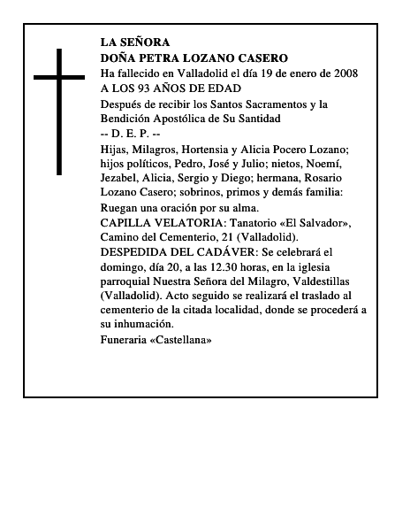 DOÑA PETRA LOZANO CASERO