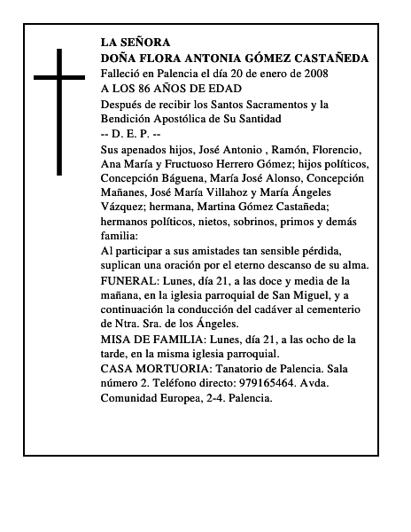 DOÑA FLORA ANTONIA GÓMEZ CASTAÑEDA