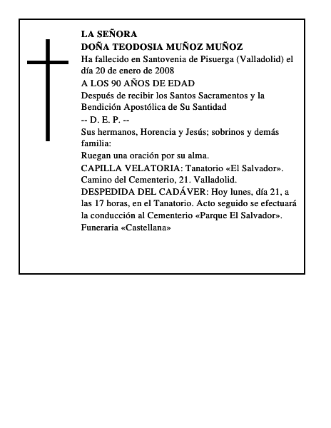 DOÑA TEODOSIA MUÑOZ MUÑOZ