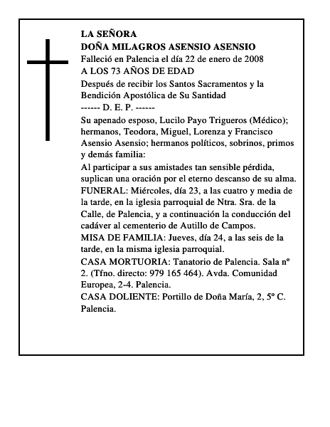 DOÑA MILAGROS ASENSIO ASENSIO