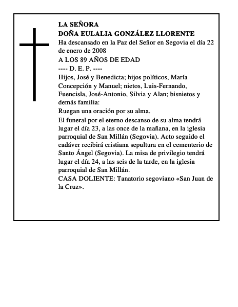 DOÑA EULALIA GONZÁLEZ LLORENTE
