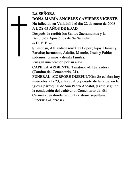 DOÑA MARÍA ÁNGELES CAVIEDES VICENTE