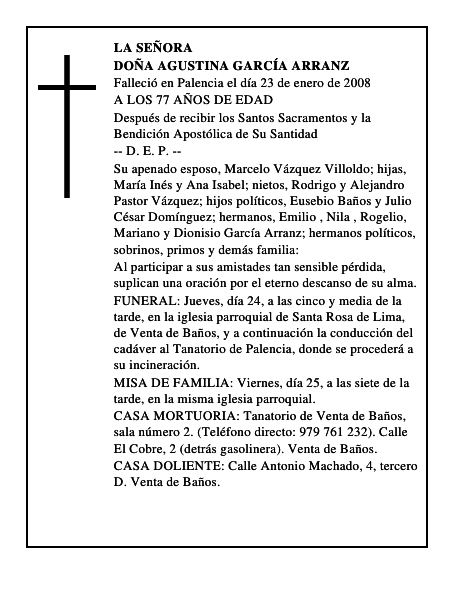 DOÑA AGUSTINA GARCÍA ARRANZ