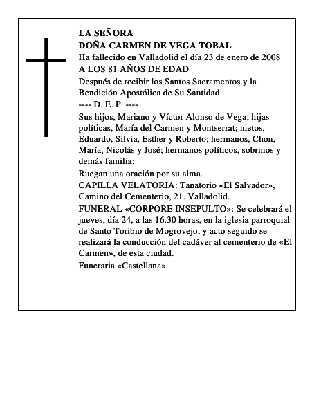 DOÑA CARMEN DE VEGA TOBAL