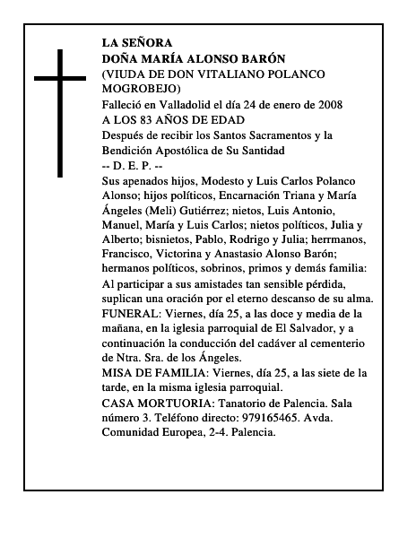 DOÑA MARÍA ALONSO BARÓN