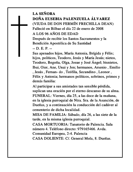 DOÑA EUSEBIA PALENZUELA ÁLVAREZ