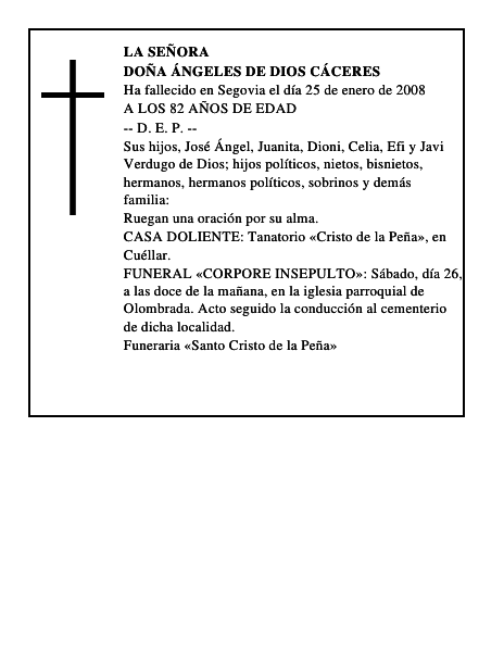 DOÑA ÁNGELES DE DIOS CÁCERES
