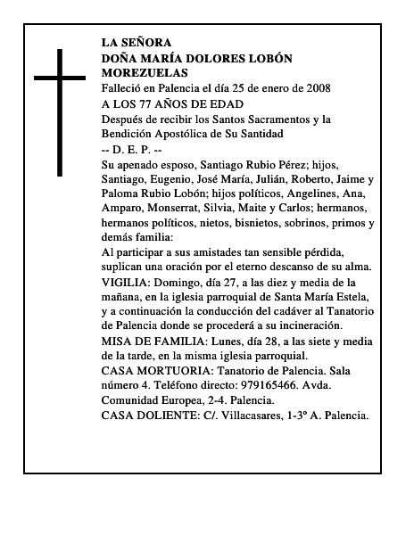 DOÑA MARÍA DOLORES LOBÓN MOREZUELAS