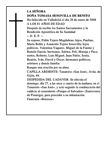 DOÑA TOMASA SENOVILLA DE BENITO