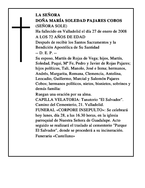 DOÑA MARÍA SOLEDAD PAJARES COBOS