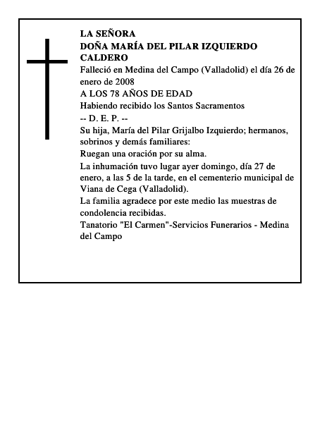 DOÑA MARÍA DEL PILAR IZQUIERDO CALDERO