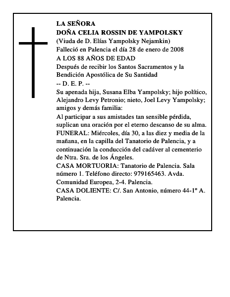 DOÑA CELIA ROSSIN DE YAMPOLSKY